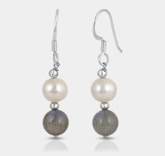Natural Pearl & Labradorite stone dangle earring, Pure 925 Silver earring